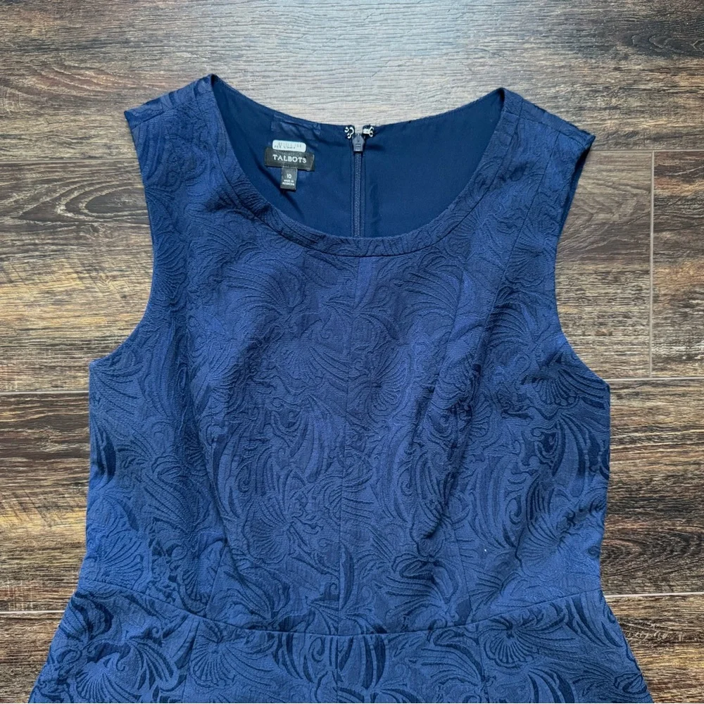 TALBOTS Women’s Brocade Navy Dress 10 - Picture 2 of 6
